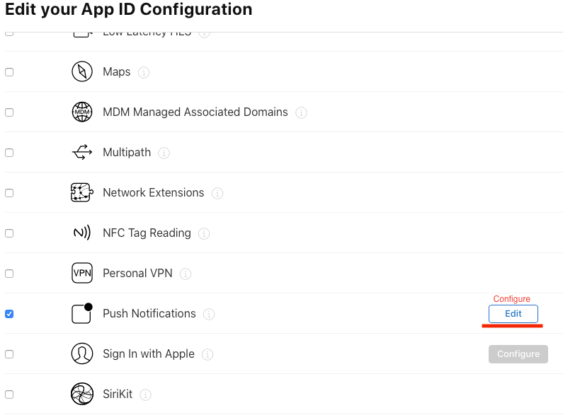 Click on configure/edit, then, create a certificate