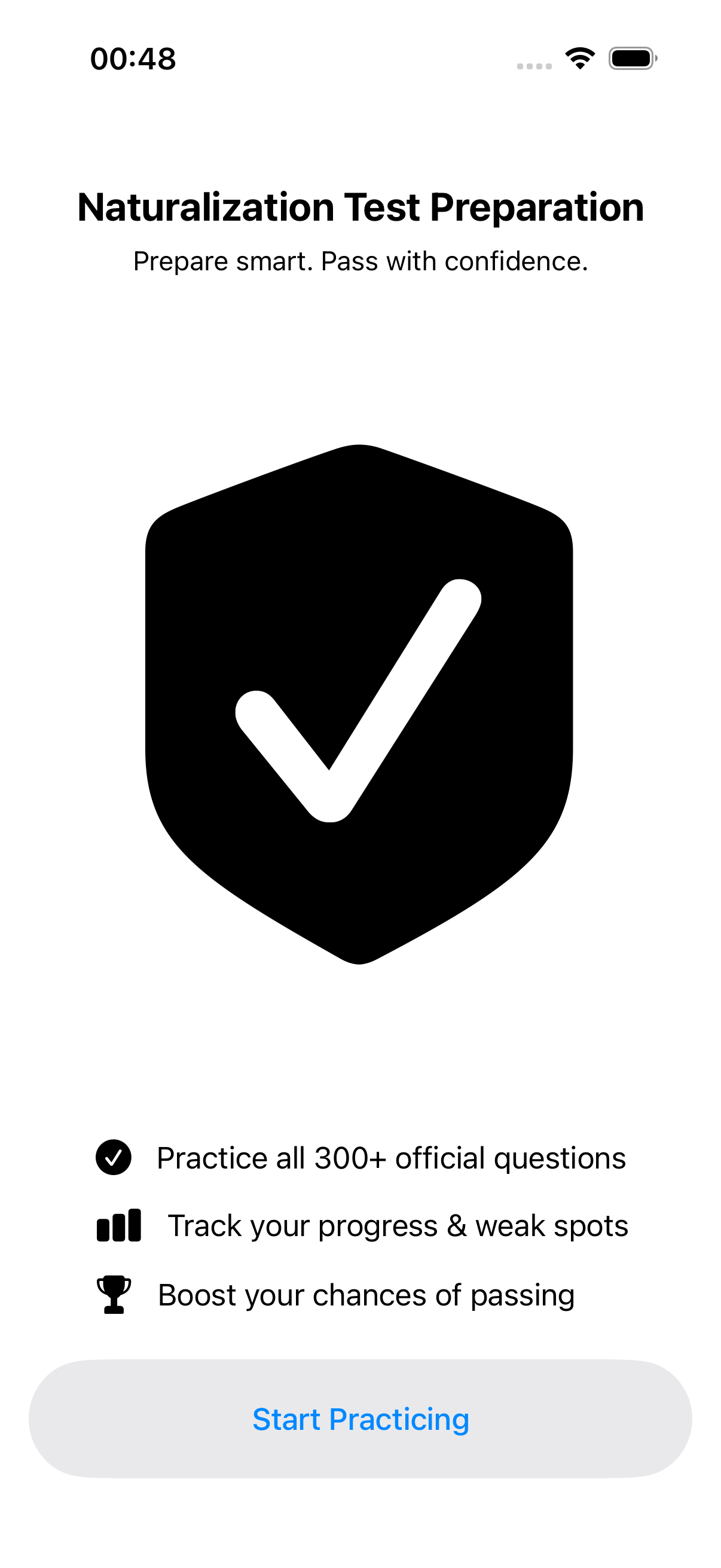 Einbürgerungstest app onboarding screen on iPhone